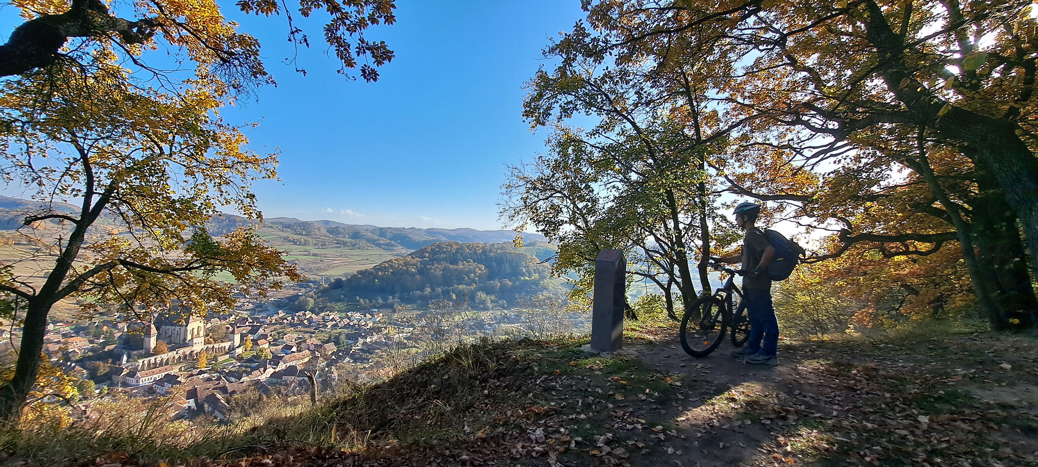 Via Transilvanica trail – cyclist and village view